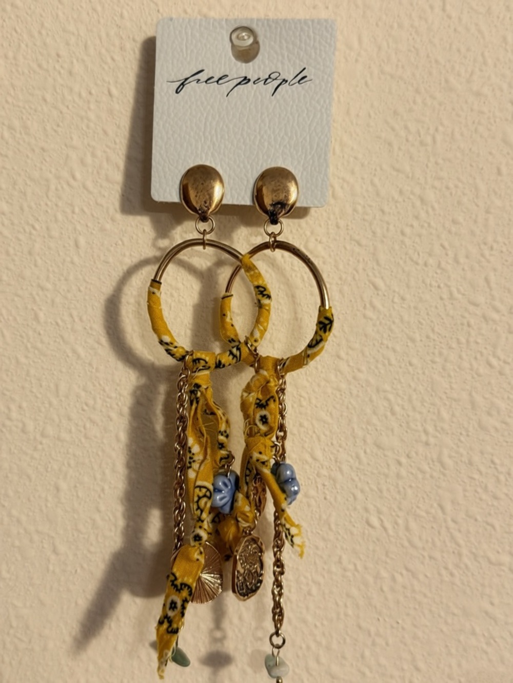 Free People Yellow Fabric-Wrapped Hoop Dangle Earrings